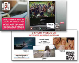 A DL Leaflet promoting the Jesus film App and 3 videos